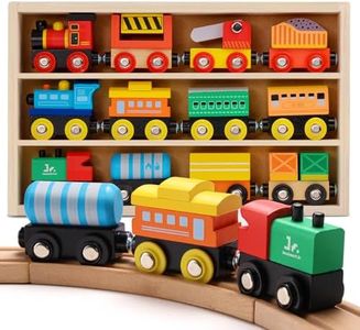 SainSmart Jr. Wooden Train Set 12 PCS - Train Toys with Storage Box, Magnetic Toy Trains Compatible with All Major Brands, Gift for Toddlers, Boys and Girls Aged 3+