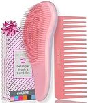 Detangle Hair Brush and Wide Tooth Comb Set Easy to Hold Detangler Hairbrush and Detangling Comb for Women and Kids for Wet or Dry, Fine, Curly, Thick, Afro Hair by Lily England (Lilac Pink)