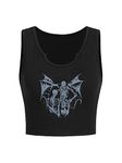 SOLY HUX Women's Skull Print Notched Neck Sleeveless Summer Crop Tank Top, Black Graphic, Medium