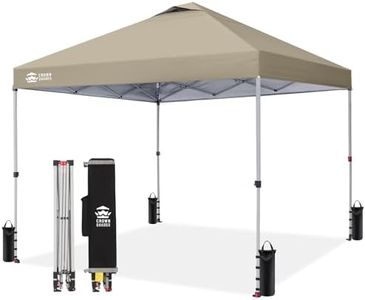 CROWN SHADES Pop Up Canopy, Patented Center Lock One Push Instant Popup Outdoor Canopy Tent, Newly Designed Storage Bag, 8 Stakes, 4 Ropes, Silver-Coated, Beige, 12x12FT