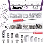 Swpeet 121Pcs Adjustable Wire Rope Clips Clamp and Aluminum Crimping Loop Sleeve with Screwdriver Assortment Kit, Wire Rope Grips Wire Rope and Cable Wire Rope Lock with End Screw Stopper for Cable