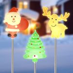 MAGGIFT 3 Pack Solar Christmas Garden Stake Lights, Solar Powered Santa Claus, X-mas Tree & Reindeer Outdoor Decorative Lights, Warm White LED Landscape Lighting, Waterproof for Patio Yard Decorations