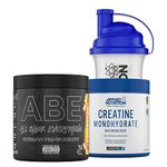 Applied Nutrition Bundle ABE Pre Workout 375g + Creatine 250g + 700ml Protein Shaker | All Black Everything Pre Workout Powder, Energy & Performance with Creatine, Beta Alanine (Tropical)