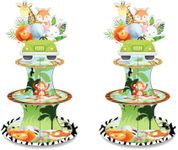 2 Set 3-Tier Jungle Safari Animals Cardboard Cupcake Stand Party Decorations Cupcake Stand Dessert Holder Stand for Kids Boys Bbay Shower Forest Jungle Animal Green Zoo Birthday Party Supplies