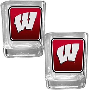 NCAA Siskiyou Sports Fan Shop Wisconsin Badgers Square Glass Shot Glass Set 2 pack Team Color