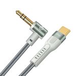 pTron Type-C to 3.5mm Aux Cable, 1.5m Nylon Braided, 90 Degree Gold-plated Connector, Male to Male Stereo Audio Cable, Metal Heads, Compatible with iPhone 15 Pro Max/15 Pro/15 Plus, Solero A15 (Grey)