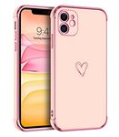 GUAGUA Case for iPhone 11, iPhone 11 Cases Cute Heart Pattern Soft TPU Plating Cover for Women Girls with Camera Protection & 4 Corners Shockproof Protection Phone Cases for iPhone 11 6.1" Pink