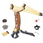 HUOTGRETOR Professional Slingshot Set, Slingshots for Hunting Wrist Support Power with Rubber Band Replacement, Steel Target, Clay Ammo and Steel Ammo, Outdoor Catapult Sling Shots for Adults