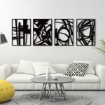 Glamativity 4 Pack Black Abstract Metal Wall Art, Minimalist Décor Single Line Art Wall Décor, 3D Textured Metal Wall Sculptures, for Living Room Bedroom Bathroom Study Room (M Size 16 x 11'')