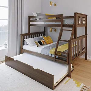 Max & Lily Bunk Bed, Twin-Over-Full Bed Frame for Kids with Trundle, Walnut