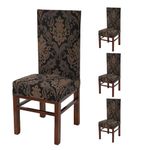 Yellow Weaves Elastic Stretchable Dining Chair Cover, Removable Washable Elastic Floral Printed Dining Chair Covers (Set of 4, Floral Brown)