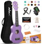 ADM Ukulele for Beginners Hawaiian Wood Ukelele Kit for Kids Adult Student Starter Professional Ukalelee Pack Bundle with Free Lessons Gig Bag Strap Nylon String Tuner Pick (Light Purple, 21 Inch)
