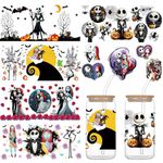 Halloween UV DTF Cup Wraps for 16 Oz,6 Sheets Halloween Nightmare Before Christmas Rub on Transfers Cup Stickers for Crafts UV DTF Transfer Waterproof Stickers for DIY Crafts No Heat Needed