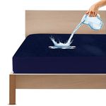 GADDA CO 100% Waterproof Premium Cotton Feel Mattress Protector Double Bed 78x72 Inch|Ultra Soft Breathable & Hypoallergenic Fitted Bed Protector Terry Cover(6.5x6 feet, Fits Upto 10 Inches,Dark Blue)