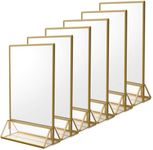 6Pack A5 Clear Acrylic Sign Holder with Gold Borders and Vertical Stand, Double Sided Table Menu Holders Picture Frames for Wedding Table Numbers, Restaurant Signs, Photos and Art Display