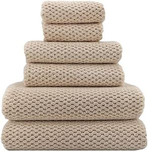 YTYC 29x59 Inch Extra Large Bath Towels Set Quick Dry Super Soft Microfiber Towels for Bathroom - 2 Bath,2 Hand,2 Washcloth - 80% Polyester (Beige,6 Piece)