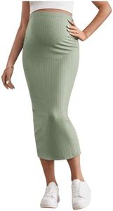 SHENHE Women's Maternity Skirt Long Skirt Rib Knit High Waist Pencil Skirt Mint Green XL