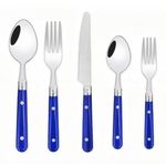 Royal Shang Youpin Two Nail Plastic Handle Kitchen Stainless Steel Silverware Tableware Flatware Cutlery Set Steak Knife Fork Spoon Teaspoon (Blue,5 pieces)