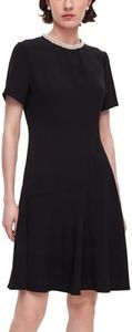 GOELIA Work Dresses for Women 2026 Summer Triacetate Beaded Neck Fishtail Hem Business Formal Mini Dress Short Sleeve Elegant Office Outfit B-Black