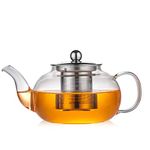 Integrity's Nataura Glass Tea Pot with Infuser (Stainless Steel) for Infusing Blooming/Loose Leaf/Orthodox Teas - Heat Resistant, Stovetop, Microwave Safe Kettle/Teapot (Pack of 1) – 1000ml