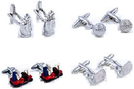 MRCUFF Golf Cart Balls Bag Clubs Heads 4 Pairs Cufflinks in a Presentation Gift Box & Polishing Cloth