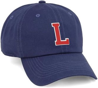 I&W Hatgear Customized Letter Intial Baseball Hat A to Z Team Colors, Navy Cap White Red Letter L