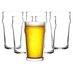 Beer Glasses Set of 6 - Print Glasses Set 20 Oz - 600 ml Craft Beer Ale Drinking Glasses with Traditional British Pub Design - Lead Free Easy Stacking