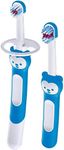 MAM Learn to Brush Set, Two Baby Toothbrushes With Safety Shields, Ideal for Teaching Dental Hygiene to Infants, Baby Training Toothbrush, Blue