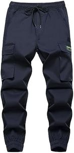 LOKTARC Boys Cargo Pants for Kids Drawstring Youth Cargo Twill Joggers Navy 13-14 Years/Size 170