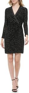 Tommy Hilfiger Women's Sheath Knit Long Sleeve Surplus Neckline Dress, Black, 6