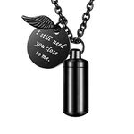 Cylinder Urn Necklace for Ashes Cremation Jewelry/Keychain for Human Pet Stainless Steel Memorial Keepsake Pendant with Angel Wing Charm Ashes Jewelry-Black S