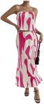 GORGLITTER Women's Graphic Maxi Skirt Set Summer 2 Piece Set Strapless Crop Tube Top and Maxi Skirt Sets Outfit Hot Pink X-Large