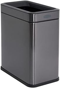 Rubbermaid Stainless Steel Wastebasket, 2.6-Gallon, Charcoal, Trash Can fits Under Desk for Home/Office/Bathroom