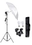 GiftMax® Studio Double Holder KIT Umbrella White + Studio Light Stand 9 FT + Umbrella and Bulb Holder KIT Set of 1 (1 Double Holder, 1 Light Stand 9FT, 1 Umbrella, 1 20 WT LED Blub, 1 Kit Bag)