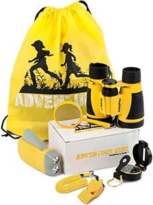 Adventure Kid Outdoor Exploration Kit, Yellow Backpack, Binoculars, Magnifying Glass, Lensatic Compass, Torch, Fox Whistle for Boys and Girls