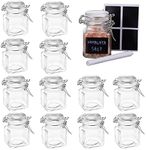 Oak & Steel 12 Pack 3.4oz Small Airtight Glass Spice Jars with Lids & Clip Top, 24 Labels & Chalk Pen - Square Bottles, Herb Jars, Mason Jars, Seasoning Containers