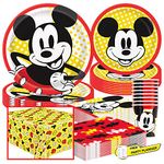 Unique Mickey Mouse Dinnerware Party Bundle | Dinner & Dessert Plates, Beverage & Luncheon Napkins, Cups & Table Cover | Birthday Supplies & Decorations