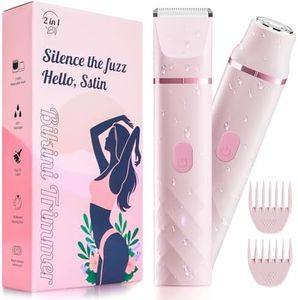 Bikini Trimmer for Women, IPX7 Waterproof, Painless Rechargeable Electric Razor Remover, 2-in-1 Facial & Pubic Hair Removal for Sensitive Skin, Portable Travel Size, Women’s Gift, Pink