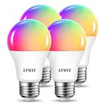 LVWIT Smart Light Bulbs Alexa, A19 60W Equivalent, E26 Smart LED, Work with Google Assistant, Smart Life App, Tuya App, RGB Color Changing Bulb (8.5W), No Hub Required, 4-Pack