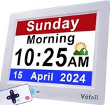 Véfaîî 2024, Dementia Clock with British DST Adjustment, 30 Alarms & Custom Reminders, Calendar Day Clock with Large Display for Memory Loss, Alzheimer's, with Remote Control