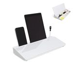 QXORE Glass 16 x 7 inch Dry Erase Board with Storage, Desktop Whiteboard Organizer with Hidden Compartments and Device Slot, Black, DESK-WB24 (White)