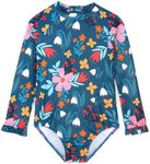 Alakuoti Long Sleeve One Piece Ruffle Swimsuit for Toddler Girls Baby Girl Rashguard Shirt with UPF 50+ Sun Protection, Green Flower, 2-3 Years