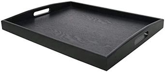 Dudoplatz Rectangular Wooden Serving Tray with Large Black Wooden Handle