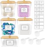 4+1 Pack Laundry Room Organization Containers,Clear Laundry Pods Container,Large Laundry Detergent Powder Storage Containers with Wooden Lids & Labels,Laundry Pods Holder for Scent Booster,Powder,Pods