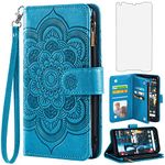 Asuwish Compatible with Google Pixel 2XL Wallet Case and Tempered Glass Screen Protector Flower Leather Flip Credit Card Holder Stand Cell Phone Cover for Pixle 2 XL Pixel2XL Pixel2 LX Women Men Blue