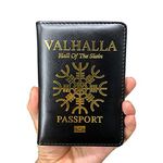 Travel Passport Holder Cover Wallet, Vaccine ID Card Photo Vikings Leather Case Holder Combo, Mens Gift for Father, Husband, Boyfriend Valhalla Amulet Gift,Black