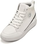 CALTO Men's Invisible Height Increasing Elevator Shoes - Lace-up Corduroy Ankle Top Sneak-Boot - 2.6 Inches Taller, Off-White/White Sole, S4131-7