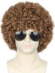 Topcosplay Brown Afro Wig for Men or Women Short Curly Halloween Disco Rock Wig Hippie Costume Wigs 70s 80s Wig