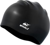 Whale Silicone Swim Cap - Waterproof, Non-Slip, High Elasticity - Keeps Hair Dry, Perfect for Men and Women,Large Swimming Cap (Black)