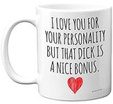 Stuff4 Anniversary Mugs for Him - I Love You D**k Bonus Mug - Funny Birthday Gifts for Boyfriend Husband Partner from Girlfriend Wife Valentines Present, 11oz Ceramic Dishwasher Safe Mugs